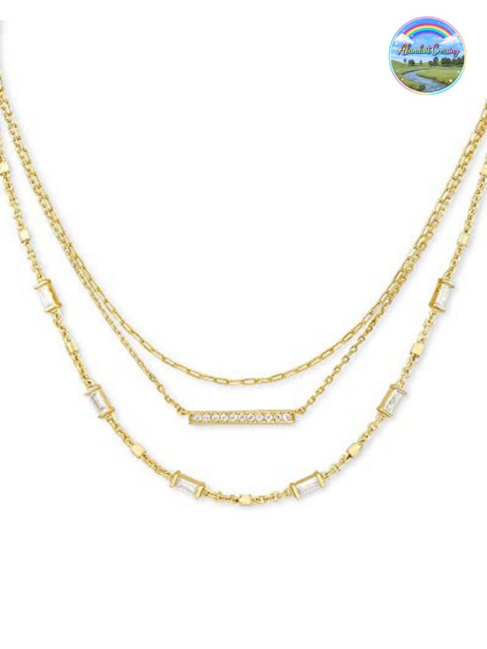 Gold Plated Brass Addison Triple Strand Necklace Layered Chains